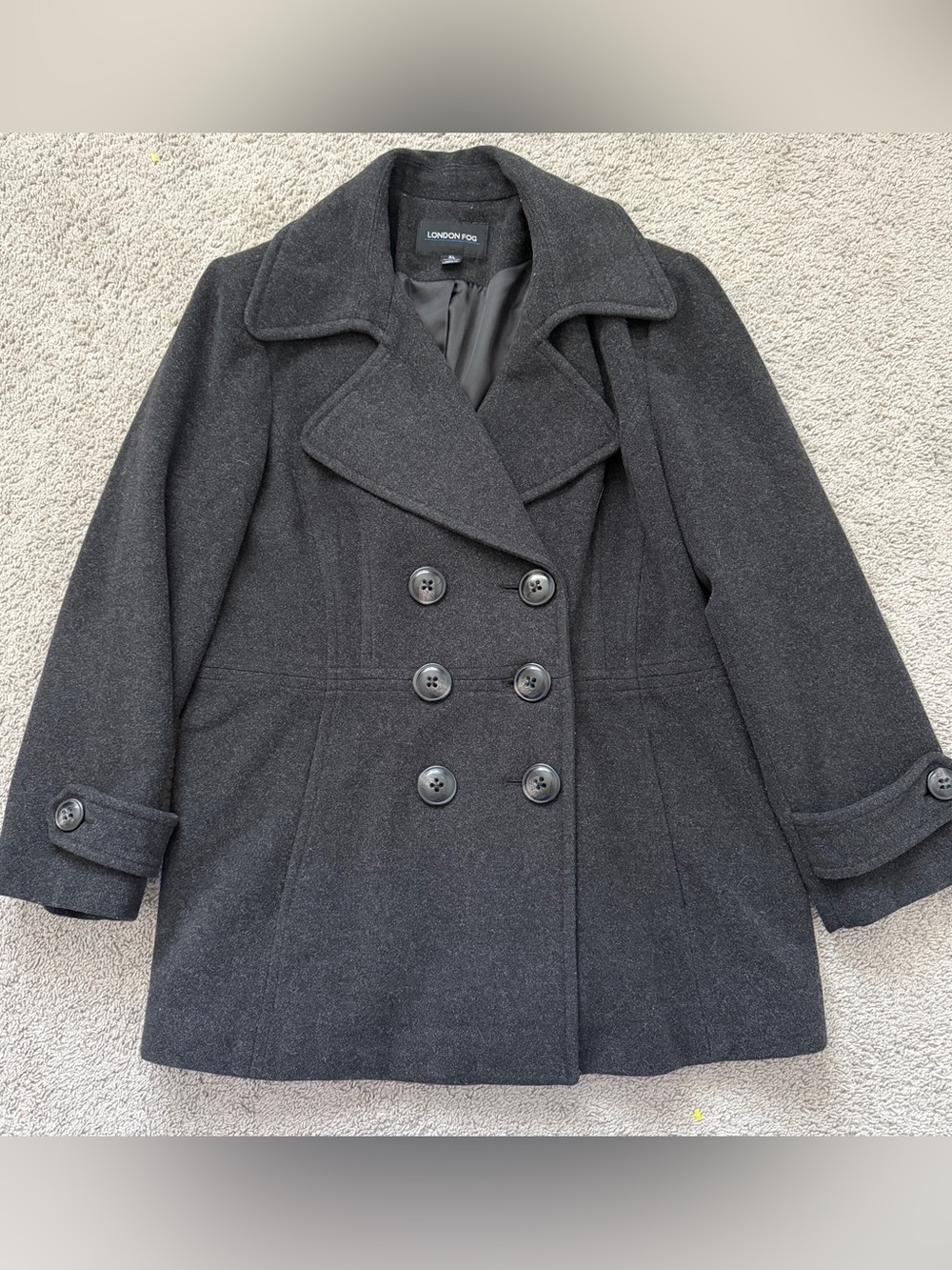 London Fog Womens Wool Blend Peacoat Jacket XL Charcoal Gray Double Breasted